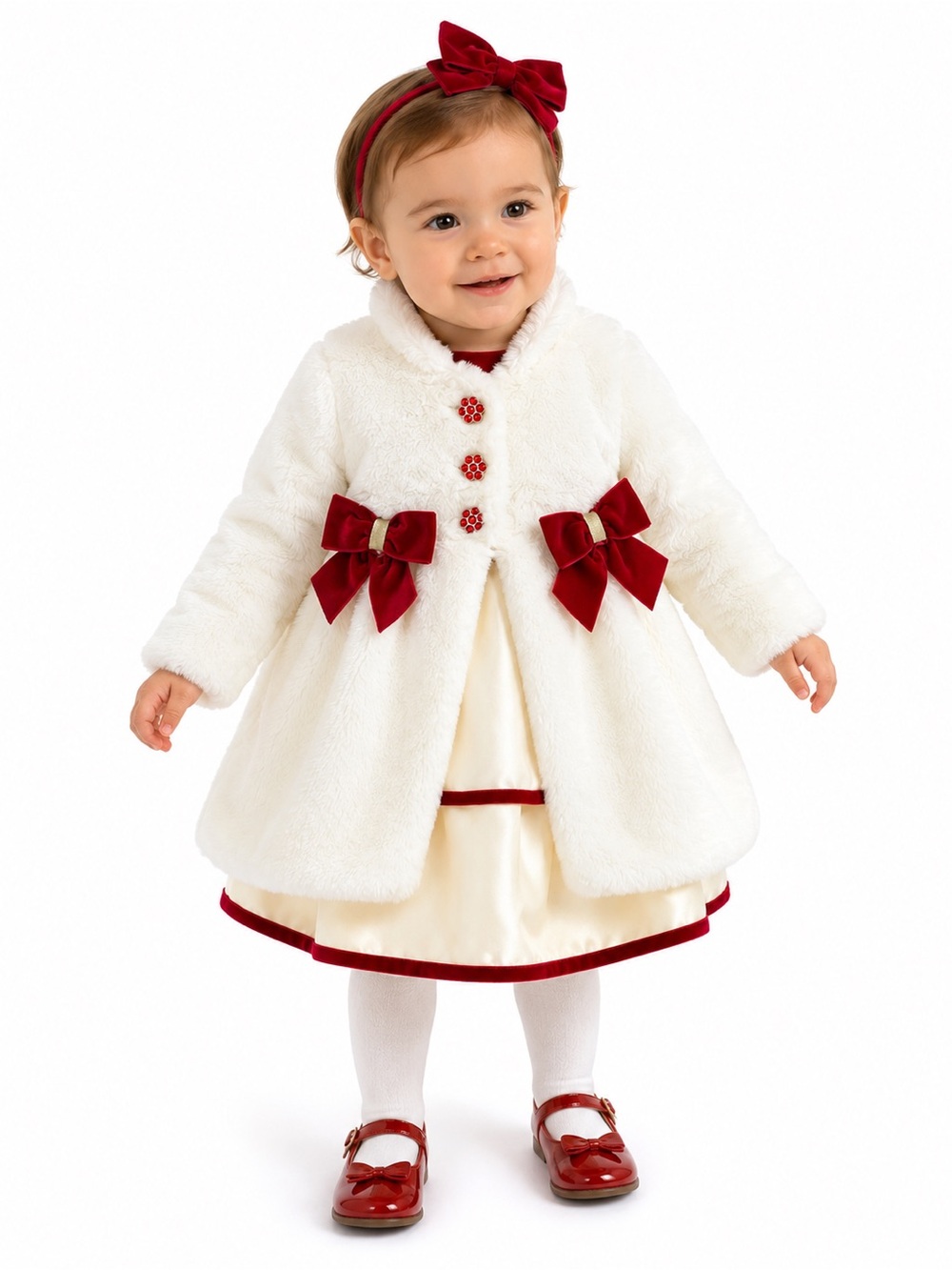 Blueberi Boulevard Holiday Dress & Faux Fur Coat Set – Size 24 Months